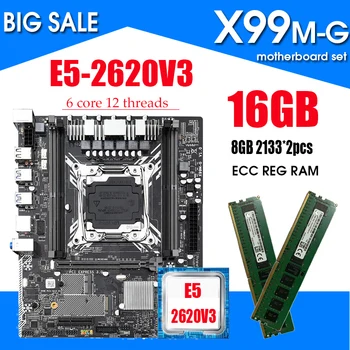 شراءX99M-G اللوحة مجموعة مع زيون E5 2620 V3 LGA2011-3 CPU 2 قطعة X 8GB = 16GB 2133MHz DDR4 الذاكرة M-ATX NVME M.2 Wifi