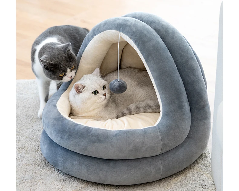 Hem & Boo FUR EDGE CAT KITTEN CAVE BEDS Removable & Reversible Cushion 6 Designs 