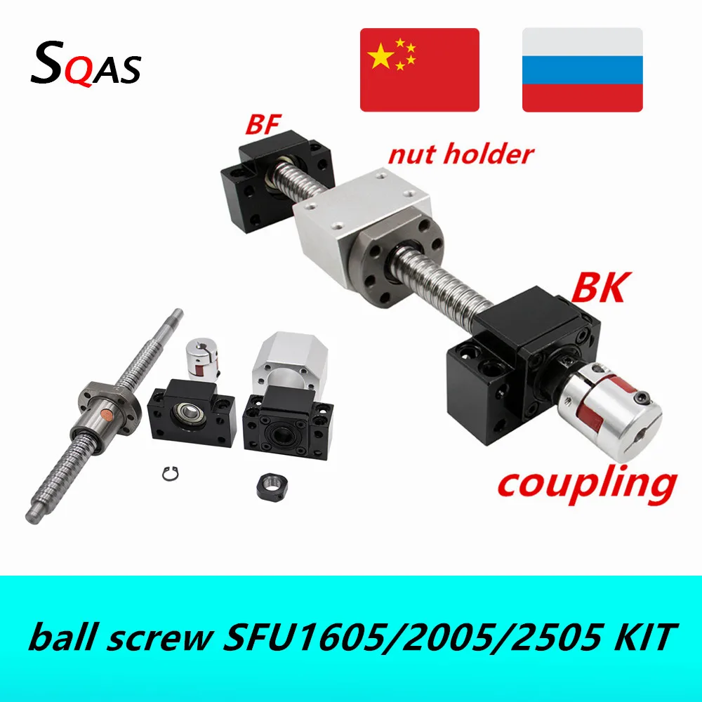 US $58.35 Eu Warehouse Ball Screw Kit SFU1605 SFU2005 SFU2505 Ball Screw End Machined With BKBF121520 Nut HolderCoupling For Cnc Part