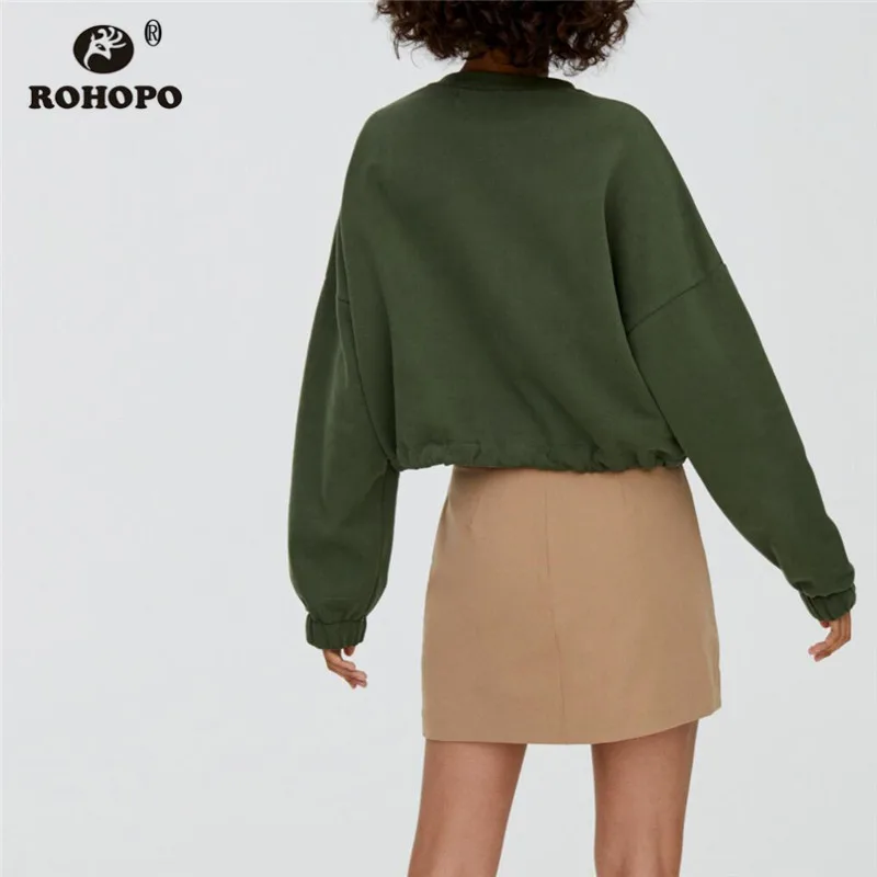 ROHOPO, круглый воротник, длинный рукав, осень, Джерси, зеленый, толстовка, грудь, большие карманы, на завязках, подол, пуловер, толстовки#91069
