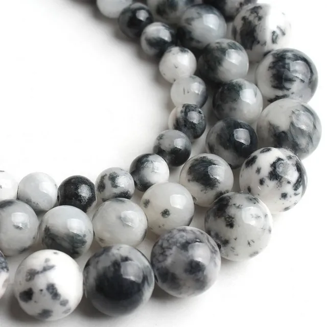 Natural Stone Beads Black Hematite Zebra Jespers Round Spacer Beads for Jewelry Making DIY Bracelet Necklace Accessories 15'' Black White Jade