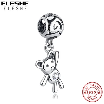 

ELESHE European Charm Fit Original Bracelet Silver 925 Original CZ Cute Bear Charms 925 Sterling Silver Animal Beads DIY Jewelry