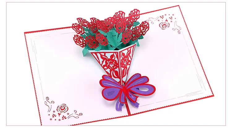 10 шт. 15*20 см pop up 3D розы Букет лазерная резка открытки на день рождения поздравительные открытки День Святого Валентина День Матери