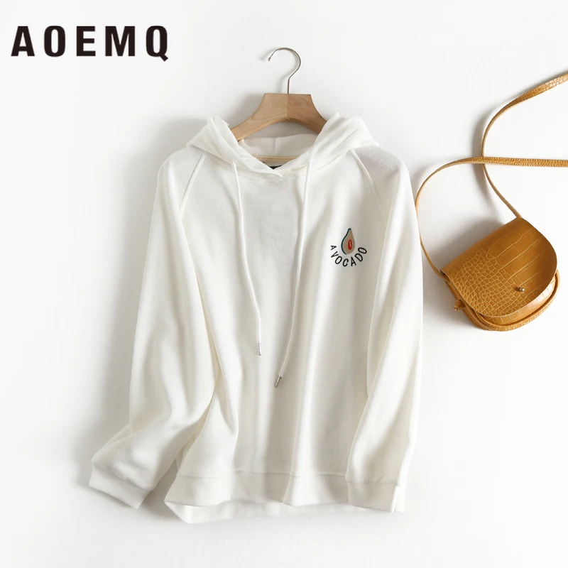 AOEMQ модный свитер, 4 цвета, свитер с вышитыми фруктами, мультяшным принтом авокадо, повседневные пуловеры, топы, женская одежда