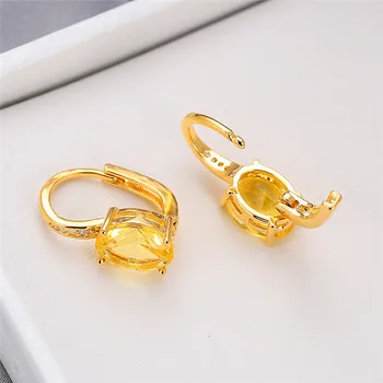

Cute Female Yellow Zircon Stone Earring Classic Silver Color Small Clip Earrings Vintage Bridal Oval Wedding Earrings For Women