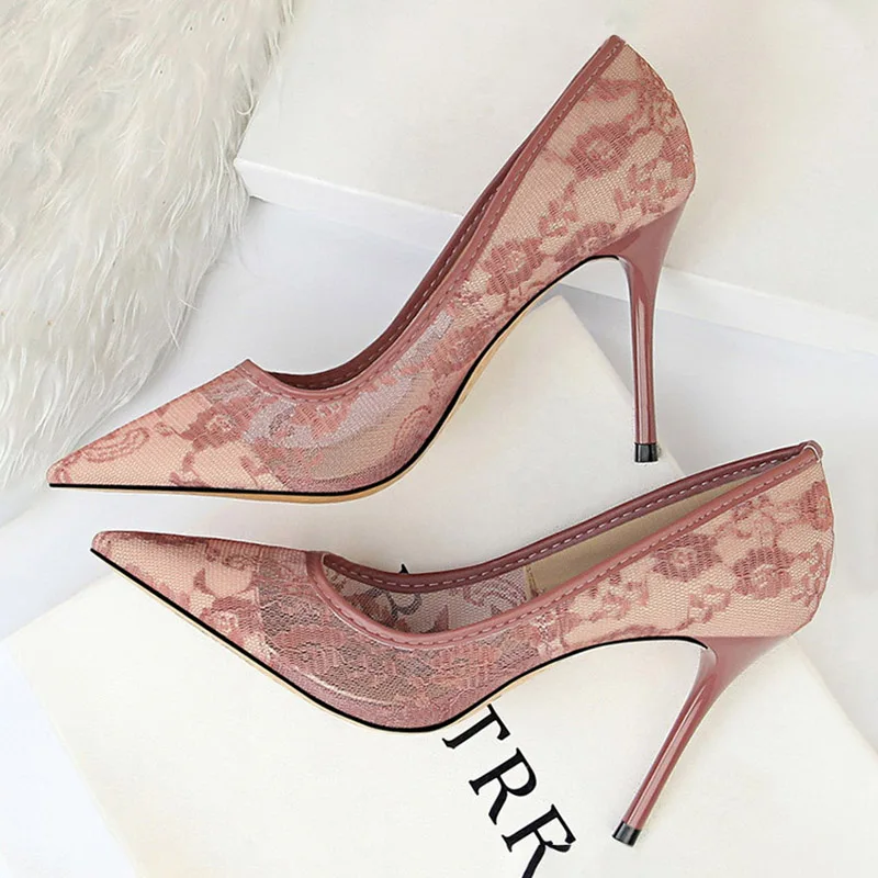 BIGTREE Shoes Mesh Hollow Lace Woman Pumps 2025 Spring Women Heels Sexy Party Shoes Thin Stiletto Heels Women Shoes 6 Colour 3