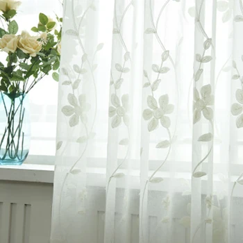 

White Floral Embroidered Tulle Curtains for window curtains Rustic Sheers Curtains for Living Room Bedroom Drapes ZH013#30