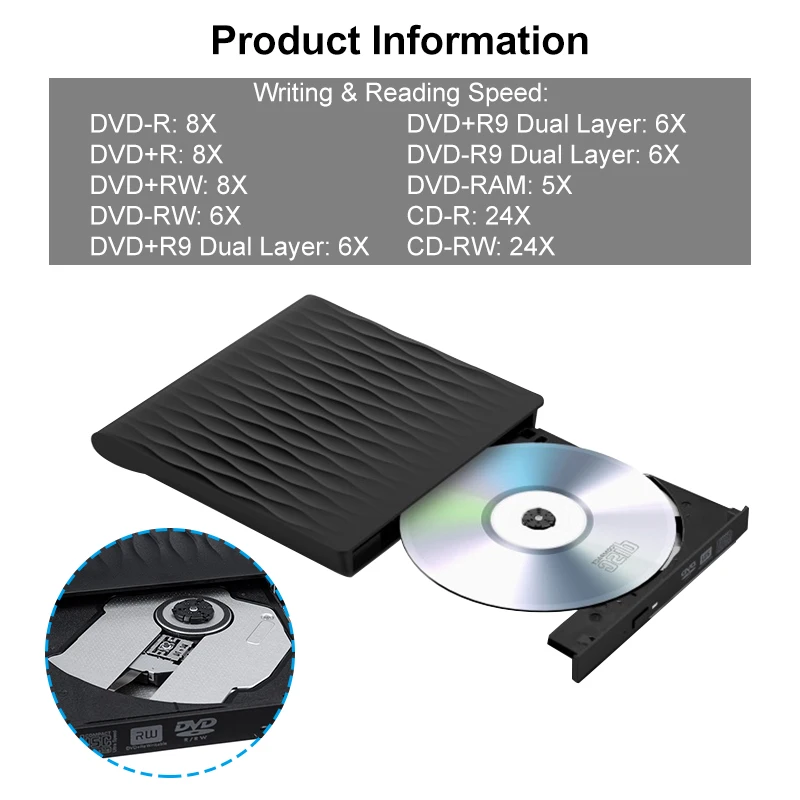 Высокоскоростной внешний CD/DVD чехол с драйверами USB 3,0 RW Burner Reader rom чехол с оптическим приводом для ноутбука для mac Windows