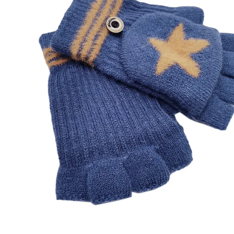 Зимние теплые перчатки для детей; универсальные Хлопковые вязаные перчатки с рисунком звезды; варежки; вязаные перчатки