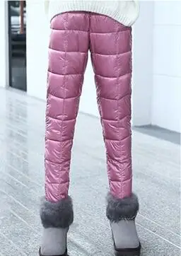 Зимние Детские Пуховые Хлопковые Штаны для мальчиков и девочек, леггинсы, Детские теплые пуховые брюки, ветрозащитные водонепроницаемые зимние штаны - Цвет: pink