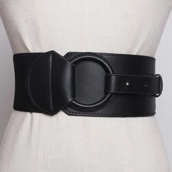

SondrNew Fasion 2020 Summer Autumn Winter Elastic Force Cloth Splice PU Leather Girdle Big Ring Width Belts Women Y416