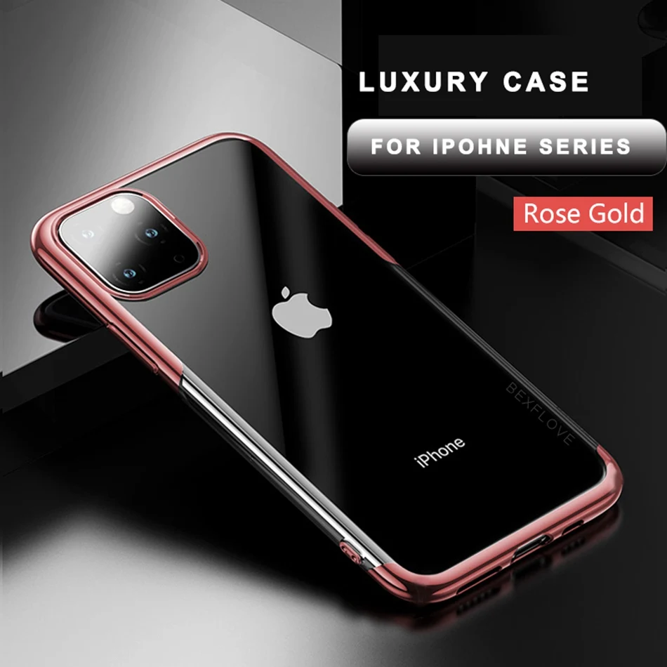 Роскошный прозрачный мягкий ТПУ чехол для iPhone 11 Pro Max 7 8 6 6s Plus 7Plus 8Plus X XS MAX XR Прозрачный чехол для iPhone11 чехол Coque - Цвет: Pink Rose
