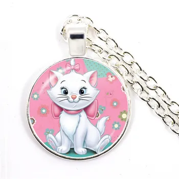 

The Aristocats 25mm Glass Cabochon Necklace Fashion Jewelry Cute Marie Cat Anime Cartoon Pendant For Women Men Kids Gift