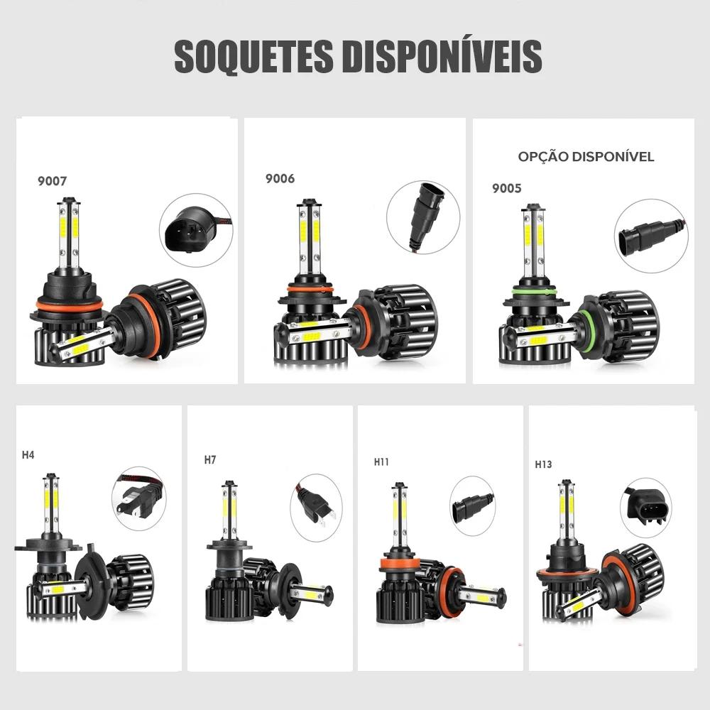 Conduziu o Farol do Carro Lâmpada do Carro Led para o Farol Anyhow 4 Chips Laterais h4 H11 H13 9012 9007 9005 9006 6000 k Luzes Automático h7 100 w 10000lm 17 100 w 10000lm 4 chips laterais lâmpada