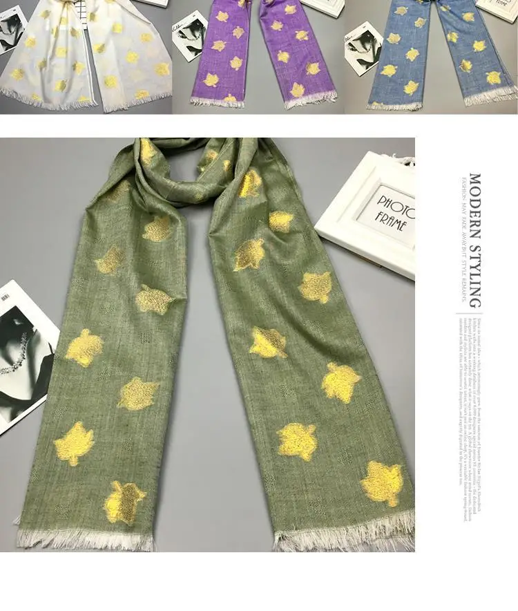 New Style Simple Fashion Cut Flower Scarf Literature And Art Versatile Comfortable Maple Leaf Pattern Silk Scarves a Genera