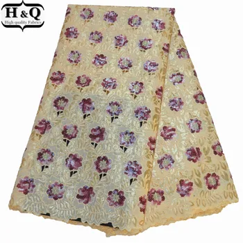 

Double Color Lace Organza Lace Hollow Out Flower Sequins Lace Fabric 5 Yards/Piece African Mesh Lace Fabric Nigerian Lace Fabric