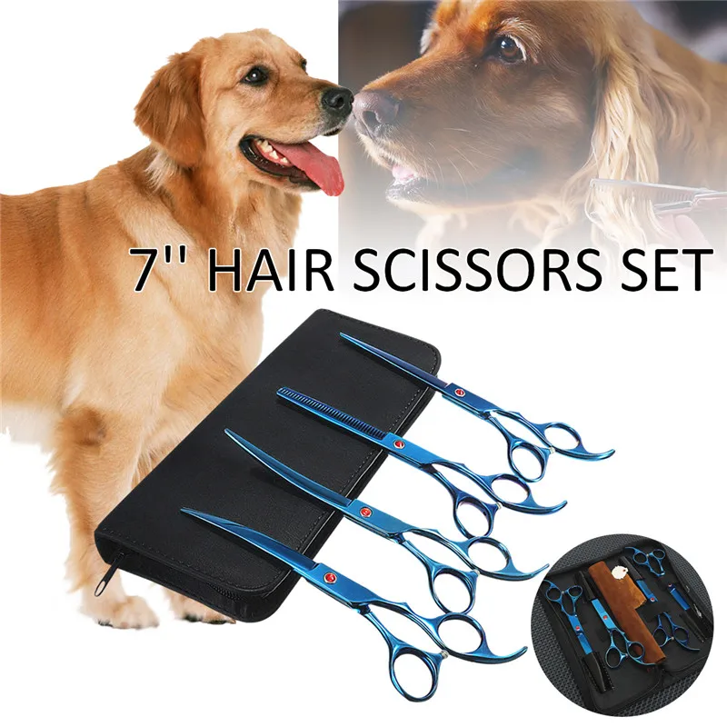 

6Pcs Pet Dogs Hair Cutting Colorful Plating Scissors Clippers Flat Tooth Grooming Sets Curved Professional Hair Scissors Tool