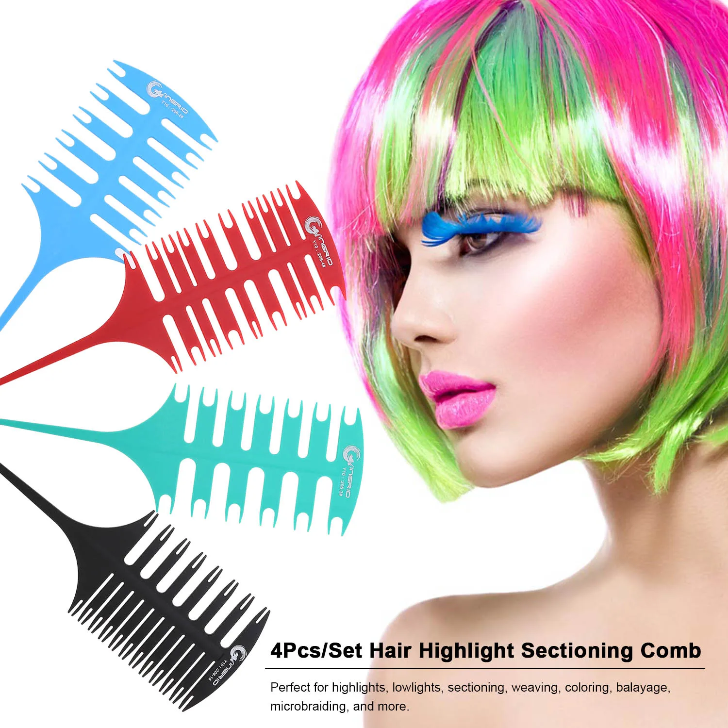4Pcs/Set Hair Highlight Sectioning Comb for Hair Coloring 3-Way Hair Dye Styling Highlighting Weaving Comb Set Styling Comb