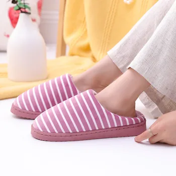 

Winter Casual Home Slippers Cotton Shoes Women/Men New Warm Pinstripe Plush Indoor Slippers Lovers Bedroom House Shoes Pantufa