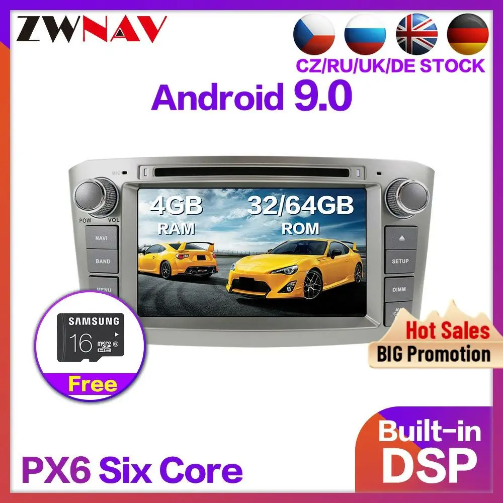 Автомобильный DVD-проигрыватель PX6 DSP Android 10 стерео мультимедиа для Toyota Avensis T25 2003 2004