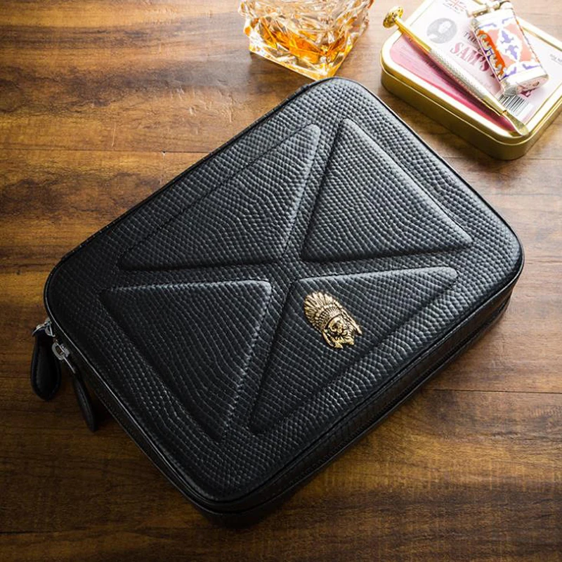 US $145.75 LUBINSKI Genuine Leather Lizard Tobacco Cigar Cigarette Case Bag Pipe Pocket Pipe 4 Pipes Case Multifunctional Set For Cohiba