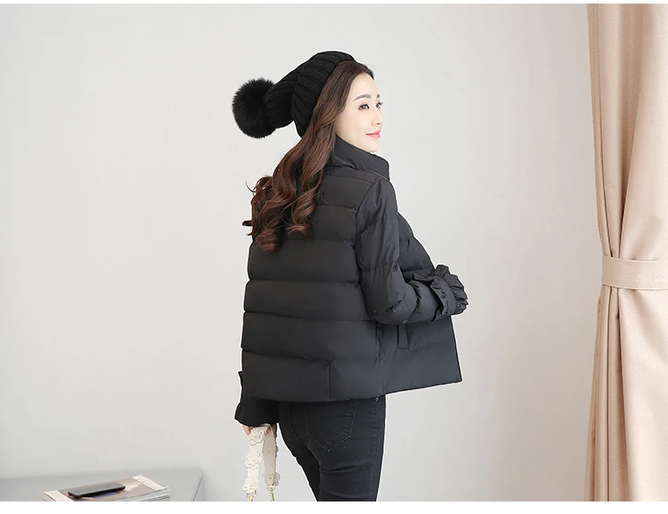 Одежда на Хлопчатобумажной Подкладке для фотосессии, женская короткая зимняя Новинка, стильное хлопковое пальто, корейский стиль, плотное пуховое пальто со стоячим воротником, Smal