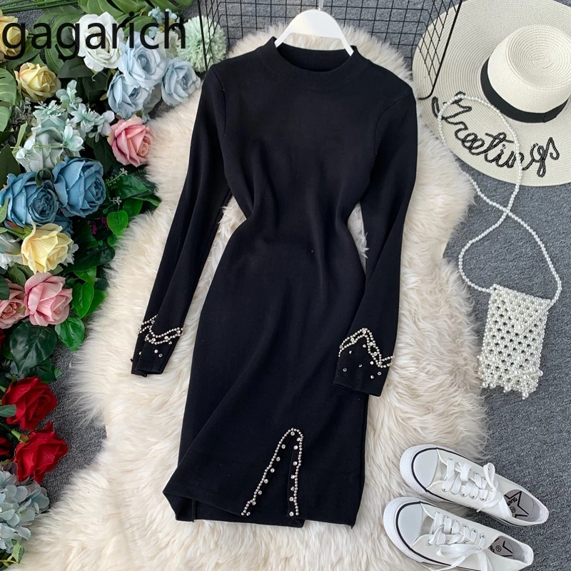 

Gagarich Women Dress 2019 Autumn Winter New Style Knitted Long Sleeve Sexy Split Side Female Elegant Dresses Stretch Vestidos