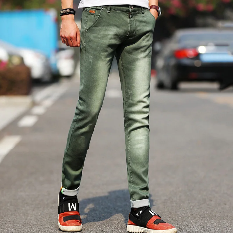 Dark green Бренд Новые мужские джинсы стрейч модные тонкие обтягивающие джинсы Высокое качество повседневные брюки джинсовые мужские брюки плюс размер 38 - Цвет: Dark green