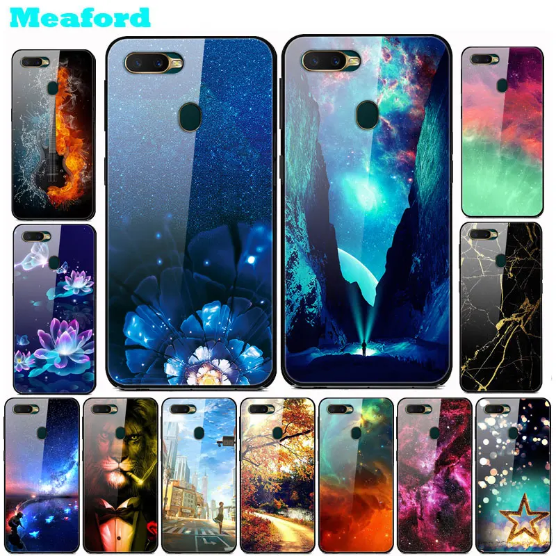 

Tempered Glass Case For OPPO AX7 Case Hard PC Colorful Back Cover For OPPO A7 / OPPO AX7 Phone Bumper Shell OPPOA7 AX 7 funda