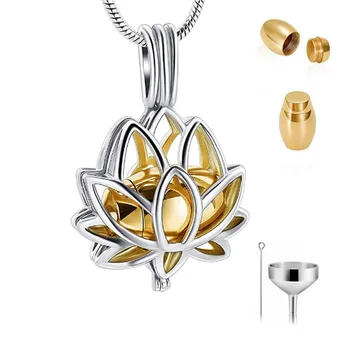 

Cremation Jewelry Lotus Flower Pendant Stainless Steel Keepsake Memorial Ashes Urn Necklace with Fill Kit and Gift Velvet Bag