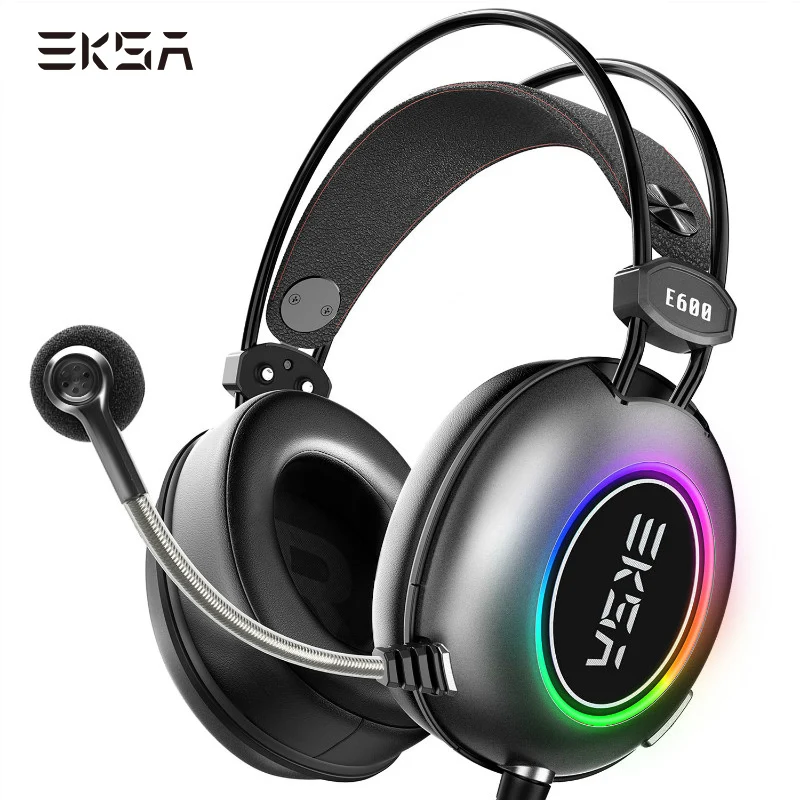 EKSA E600 Virtual 7,1 Surround Sound Игровые наушники через ухо USB игровая гарнитура с микрофоном RGB для компьютера ПК PS4 Xbox Gamer