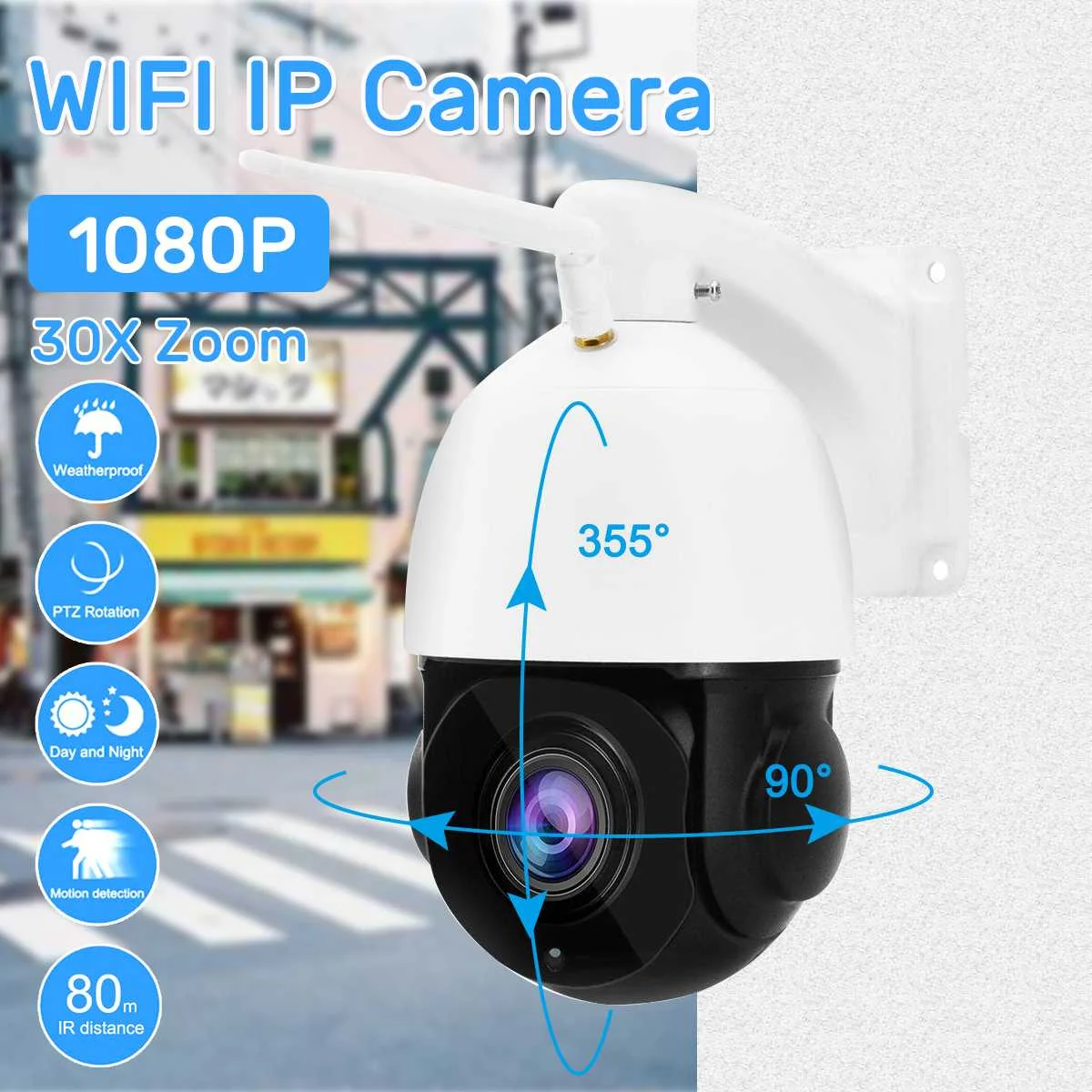 1080P WIFI 2.0MP PTZ IP Camera Pan/Tilt Speed Dome Camera Audio Waterproof Home Security Cameras Baby Sleeping Monitors