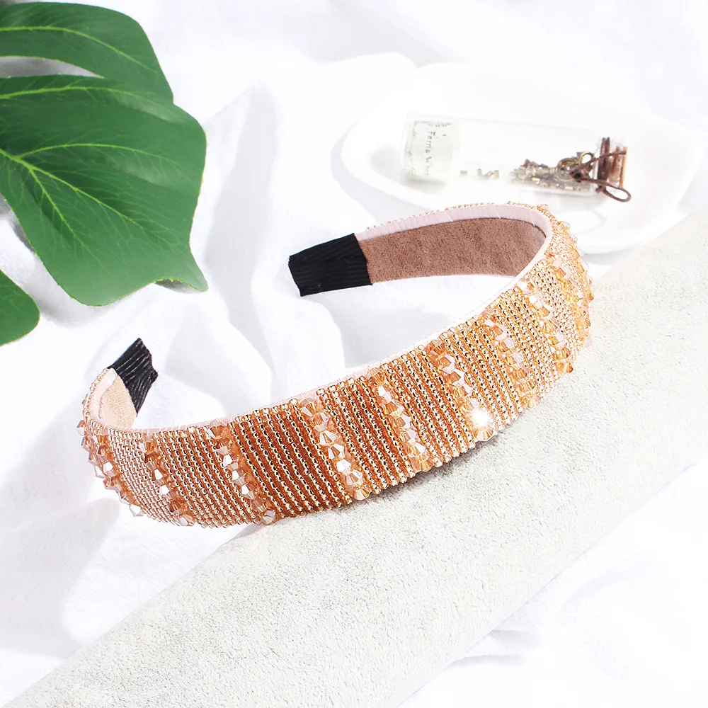 Winter New Za Headband Handmade Crystal Beads Women Head Hoops Women Headwear Accessories Free Dropshipping - Цвет: HW110 champagne