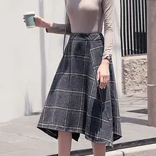 Женская Клетчатая Шерстяная ретро свободная винтажная Повседневная Свободная юбка длиной до лодыжки