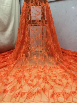 

High class orange wedding/party French net lace fabric elegant tulle textile PDN798(5yards/lot)