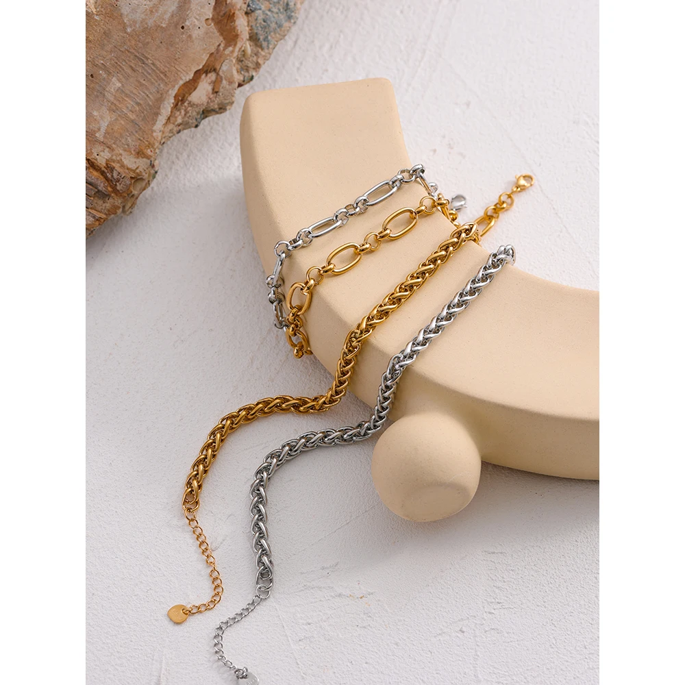 Yhpup 316L stainless steel necklace Stainless Steel Chain Necklace Statement Golden Glossy Thick Chunky Collar Necklace цепочка на шею женская Gift New