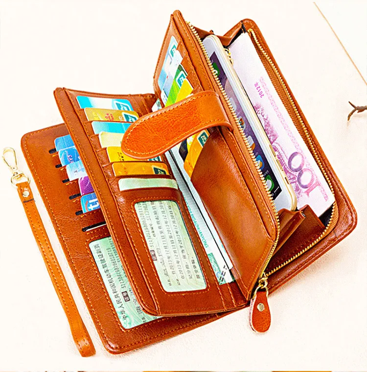 RFID Echtes Leder Brieftasche Frauen Lange Damen Karte Halter Geldbörse Große Kapazität Weibliche Brieftaschen Große Rindsleder Telefon Tasche – Detail 15