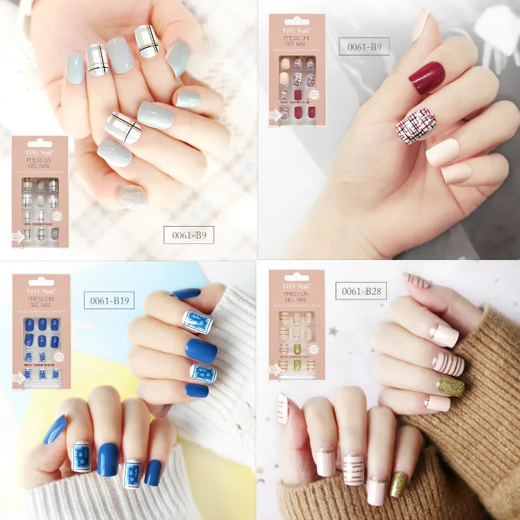 

nails tips on false glue Detachable set packaging fake full press artificial short stick coffin designs art tipsy cover kiss box
