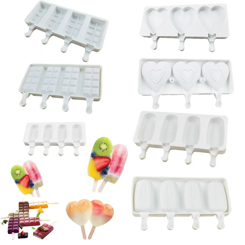

4pcs Ice Cream Mold DIY Silicone Mold Homemade Popsicle Mould Silica Gel Ice Cube Maker Ice Cube Tray Ice Mold