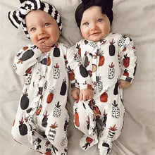 Осенняя одежда для новорожденных и маленьких девочек от 0 до 18 месяцев комбинезон с длинными рукавами и изображением ананаса, повязка на голову, комплект из 2 предметов для малышей