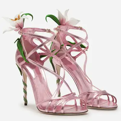 Stiletto High Heel Summer Party Shoes Pink Leather Bridal Sandals