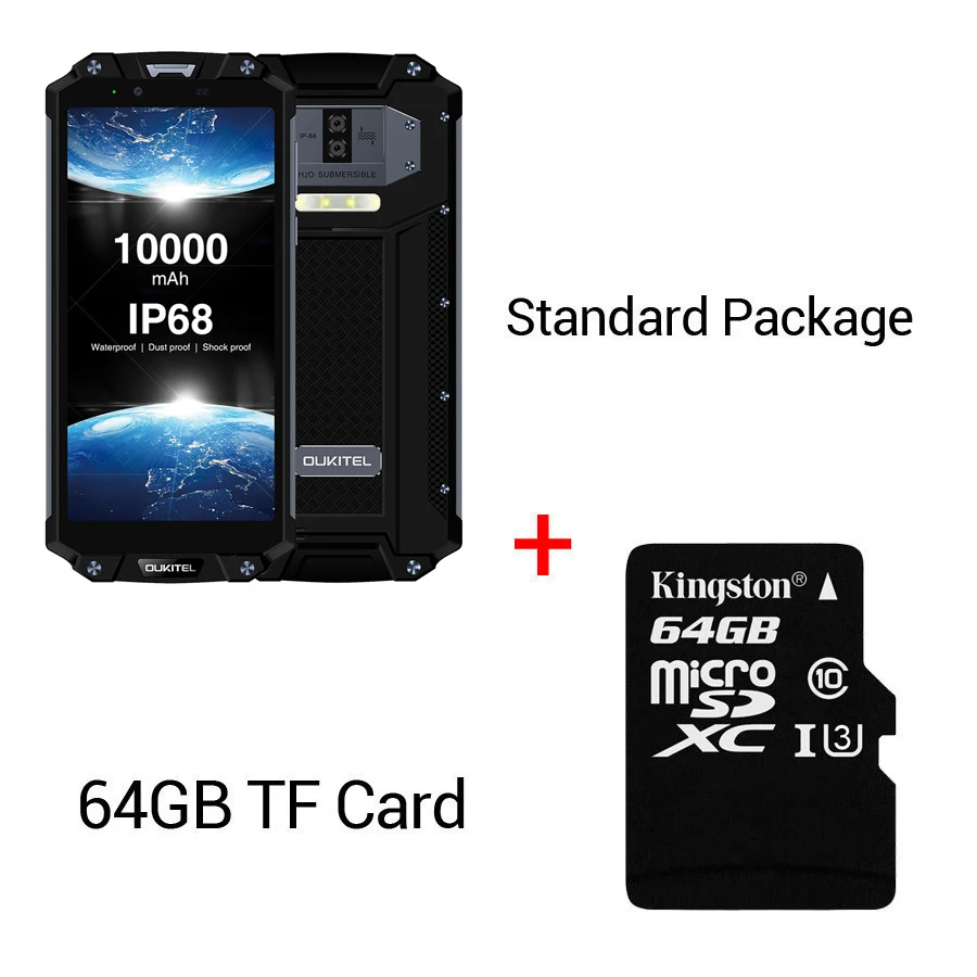 Black N 64GB Card OUKITEL WP2 IP68 NFC водонепроницаемый 6," 18:9 Android 8,0 MT6750T Восьмиядерный 4 Гб ОЗУ 64 Гб ПЗУ 10000 мАч мобильный телефон с отпечатком пальца - Цвет: Black N 64GB Card