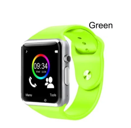Смарт-часы A1 с камерой умный браслет наручные часы Счетчик шагов и калорий монитор сна Bluetooth smartwatch A1 поддержка sim-карты - Цвет: silver green