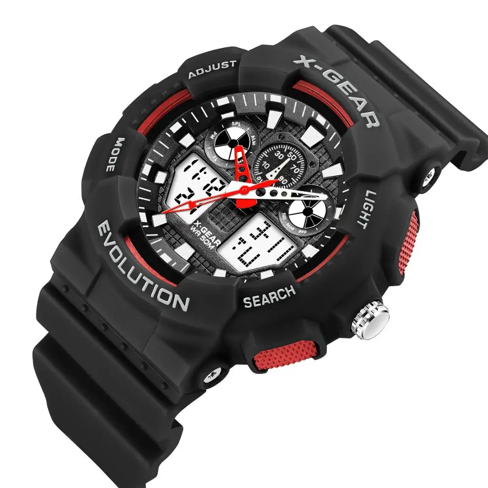 X-GEAR, брендовые часы, мужские спортивные, светодиодный, цифровые, мужские часы, s часы, лучший бренд, Роскошные, Relogios Masculino Montre Homme - Цвет: BLACK RED