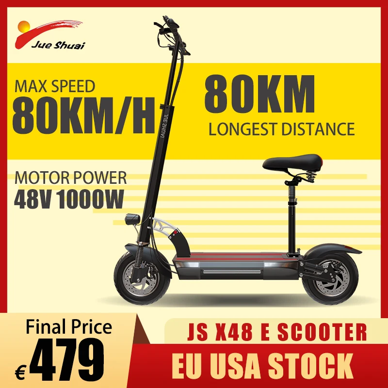 Long Distance 100km Electric Scooter 1000W 48V 10inch Motor Wheel Adult Kick Folding E