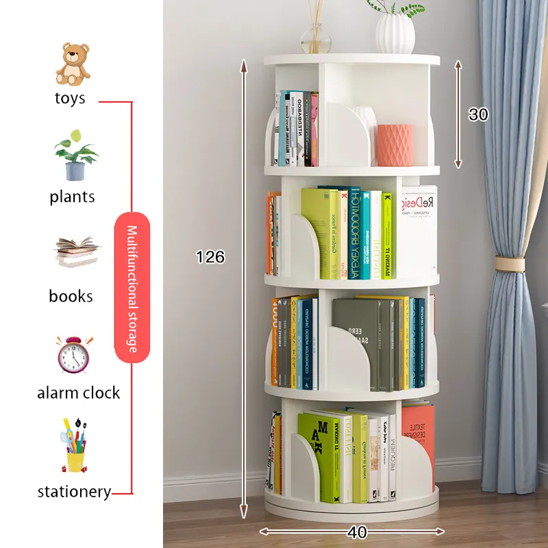 Color : Pink, Size : 46x46x129cm XJJUN Rotating Bookshelf Picture Book Shelf 360° Rotating Storage Floor-to-ceiling Bookcase For Bedroom Study 
