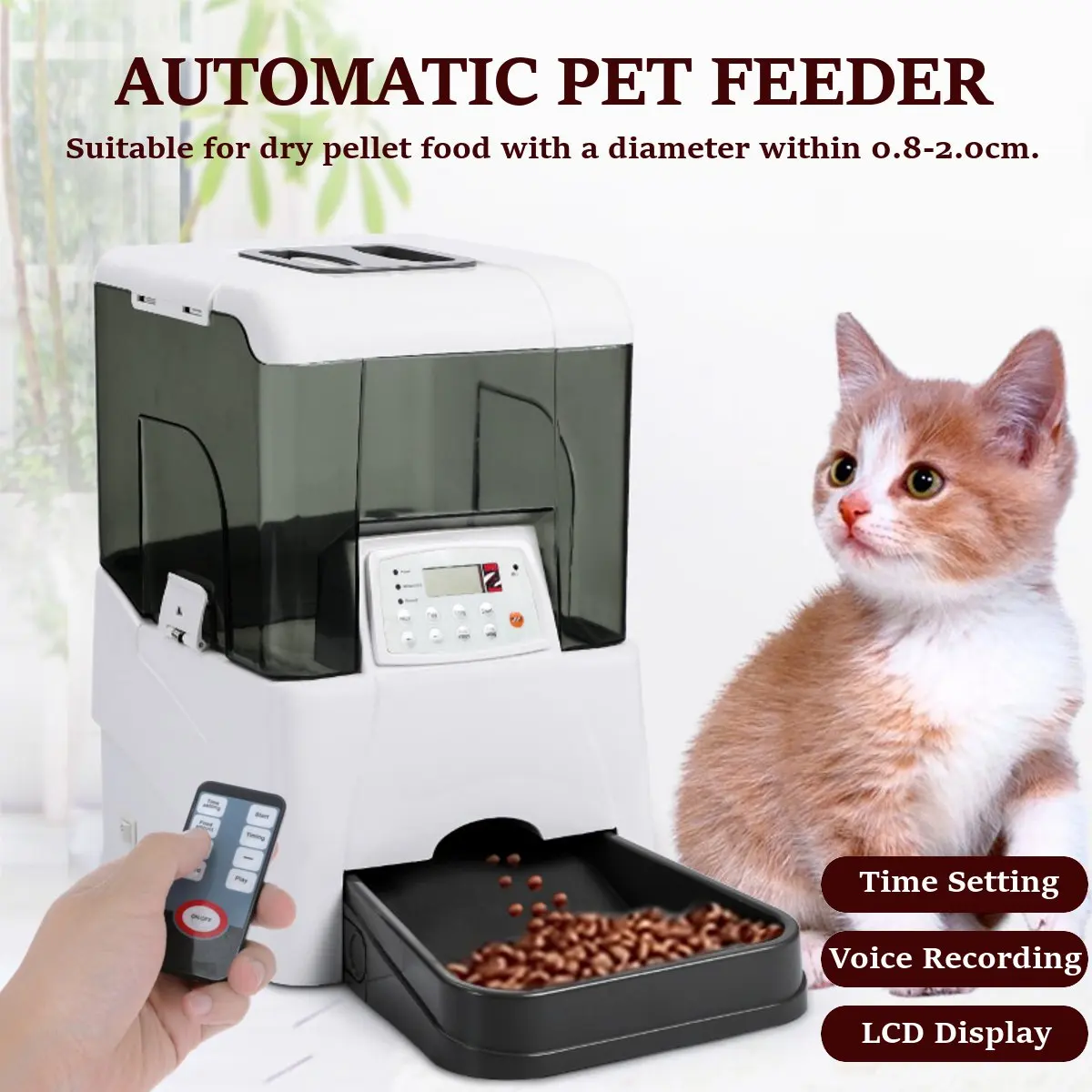 

10.65L Pet Dog Automatic Feeder Remote Control LCD Screen Pet Dish Dispenser Voice Record Pets Food Bowl For Big Medium Dog Cat