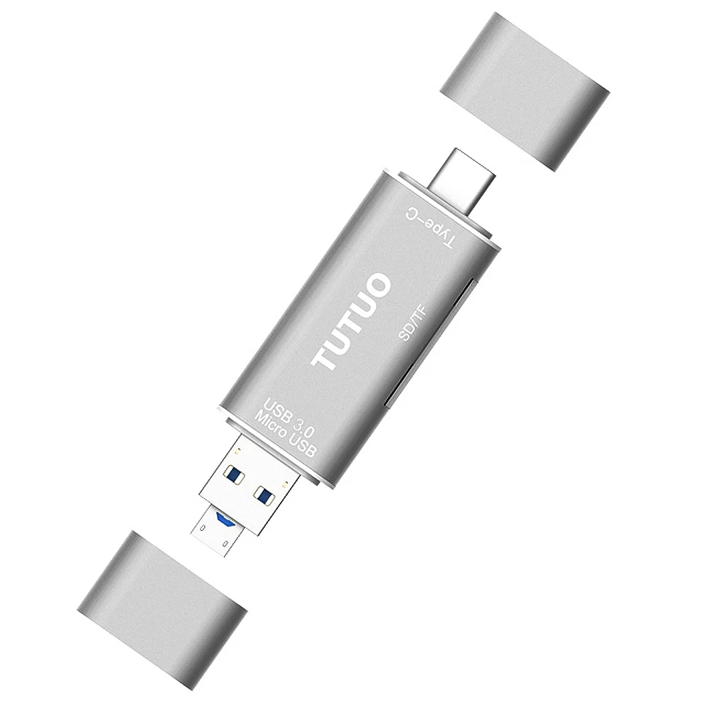 TUTUO устройство для чтения карт памяти USB 3,0 универсальные типы USB 3 в 1 с USB C, USB-A 3,0 и Micro USB, OTG адаптер для SD, Micro SD