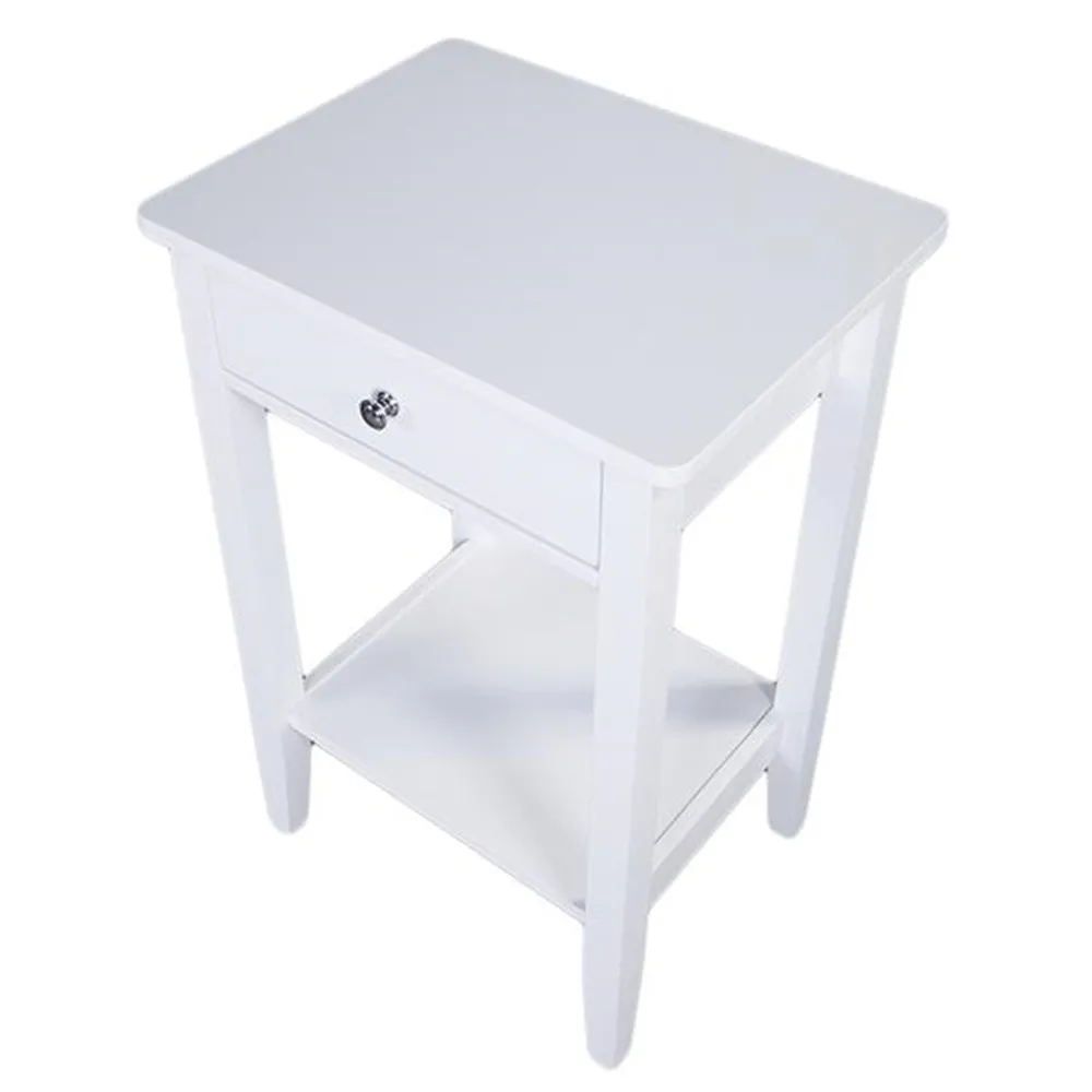 

Two-layer Bedside Table Coffee Table with Drawer White Side Table night table