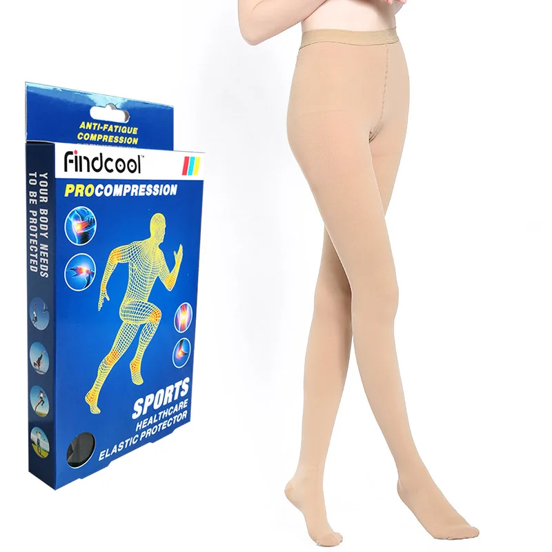 Beige Closed Toe 3L FINDCOOL компрессионные брюки для гольфа 34-46mmHg медицинские компрессионные спортивные колготки закрытые эластичные чулки для варикозного расширения вен - Цвет: Beige Closed Toe 3L
